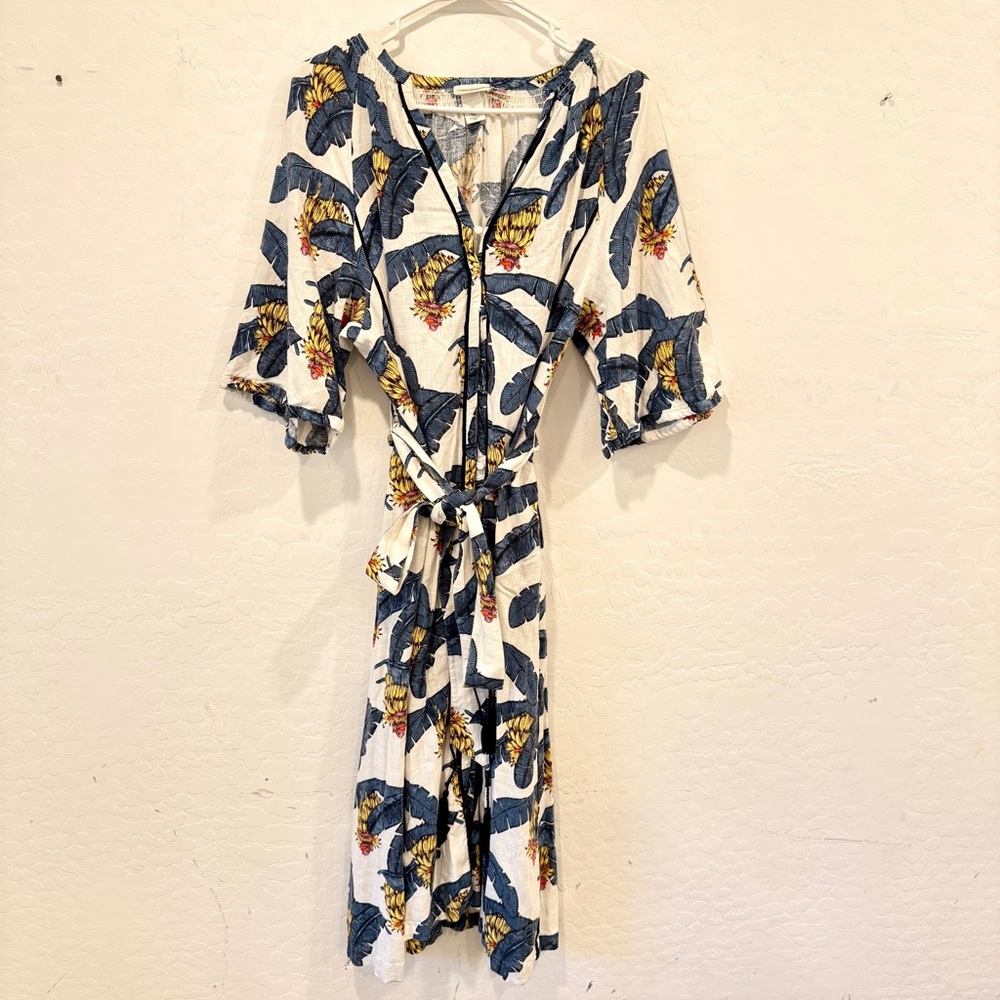 Desmond & Dempsey X H&M Women Banana Tropical Linen Kaftan Maxi Dress Large